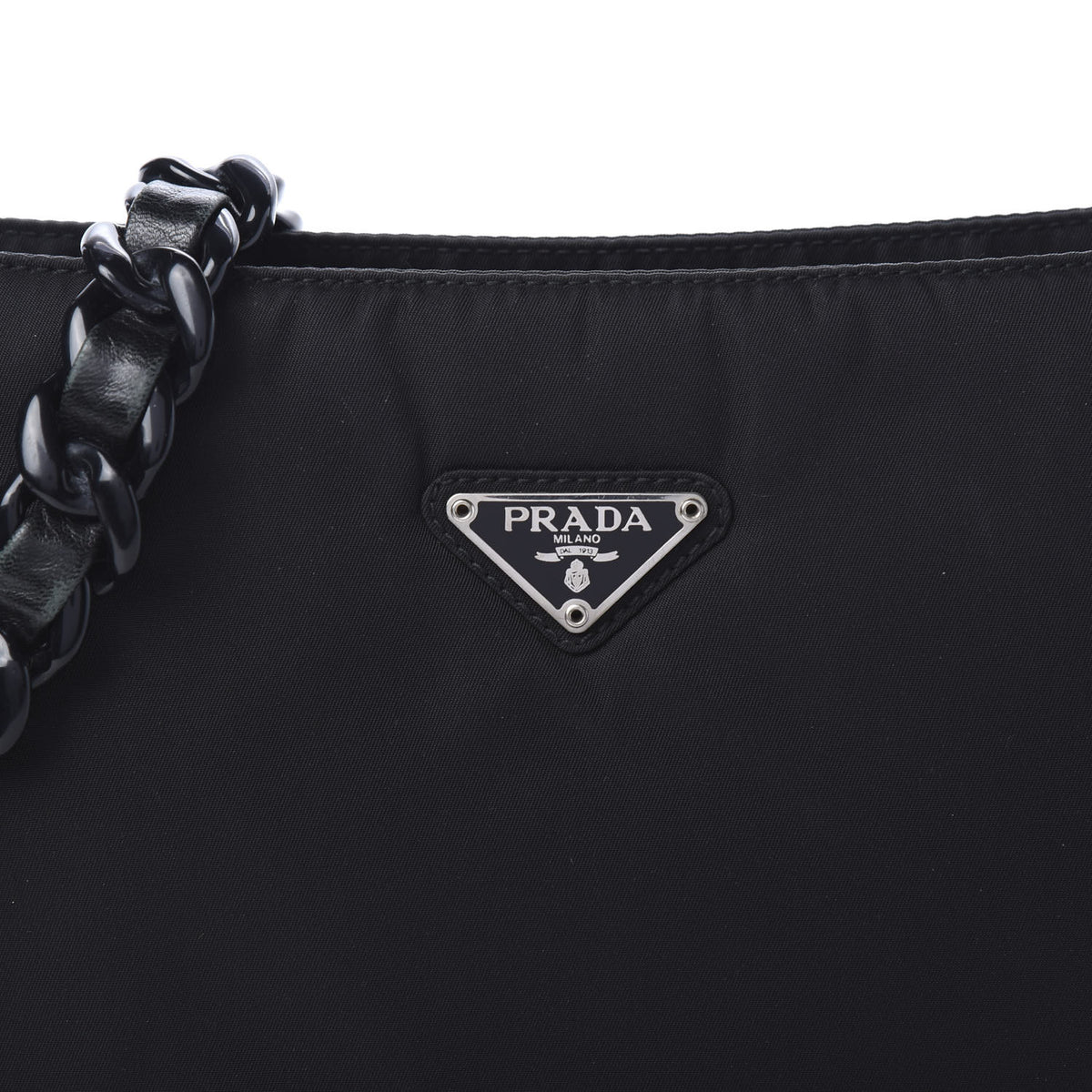 Prada Tessuto Nylon Chain Shoulder Bag Black 8 of 8