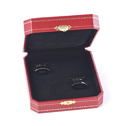 Cartier Sterling Silver Enamel Double C Logo Oval Cufflinks Black 5 of 5