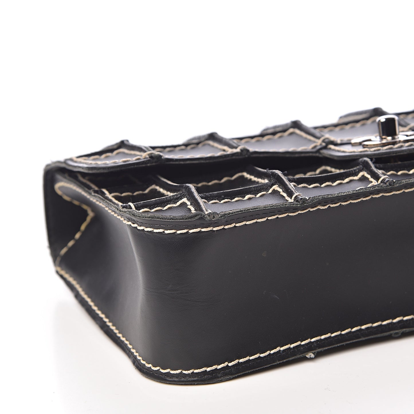 Lambskin Contrast Square Stitch Flap Black