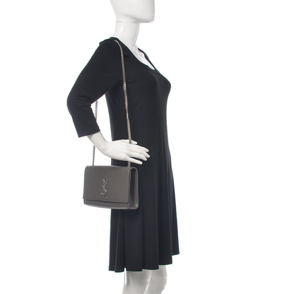 Saint Laurent Grain De Poudre Medium Classic Monogram Kate Satchel Earth Grey 3 of 12