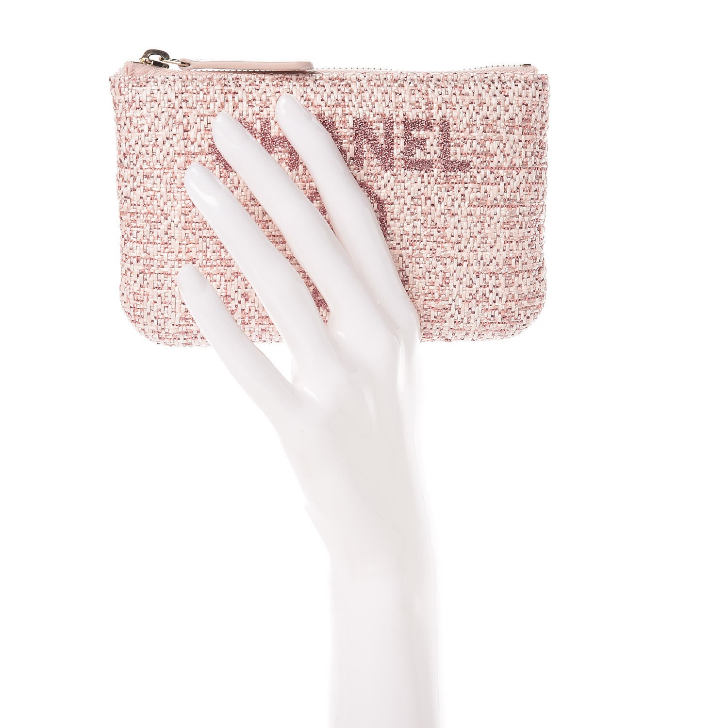 Chanel Woven Straw Raffia Deauville Cosmetic Pouch Pink 2 of 7