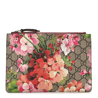 Gucci GG Supreme Monogram Blooms Small Zip Pouch Beige Multicolor Dry Rose 1 of 7