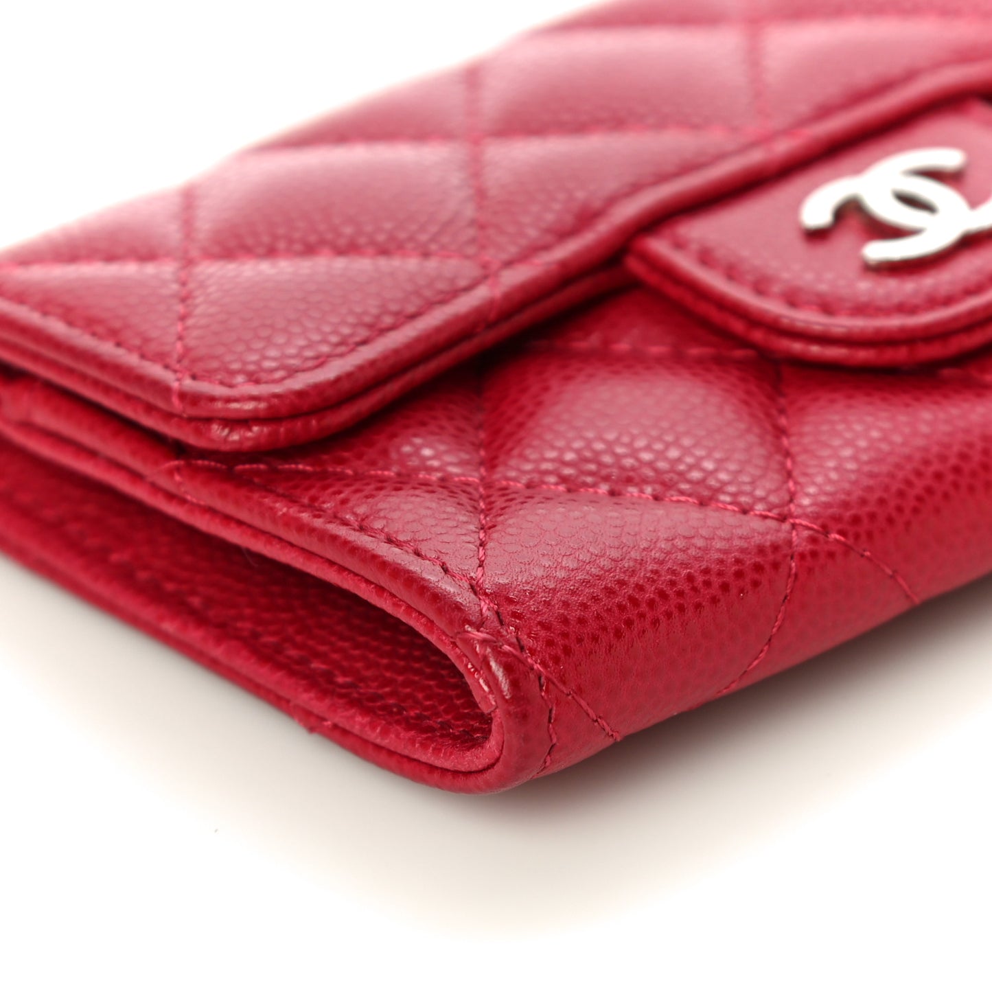 Caviar Quilted Flap Card Holder Dark Pink
