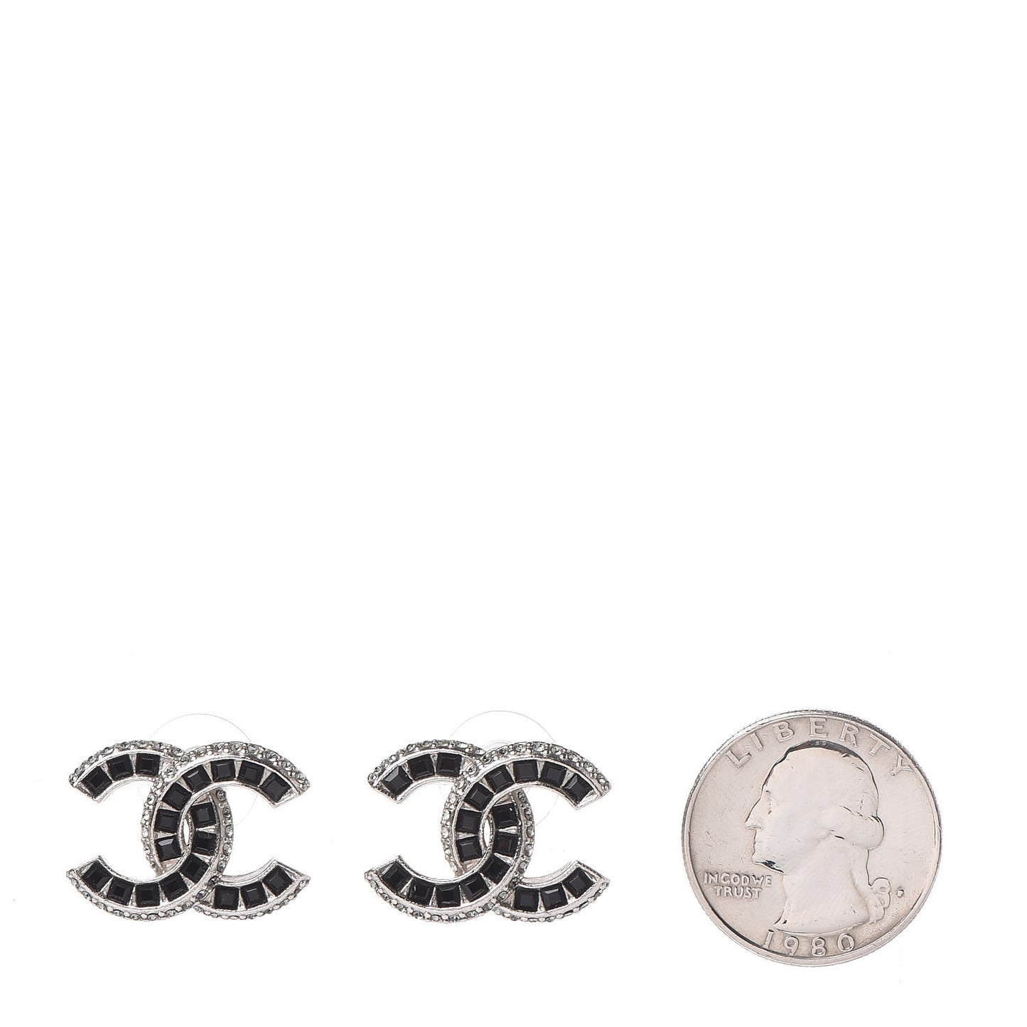 Baguette Crystal CC Earrings Silver Black