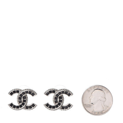 Chanel Baguette Crystal CC Earrings Silver Black 2 of 5