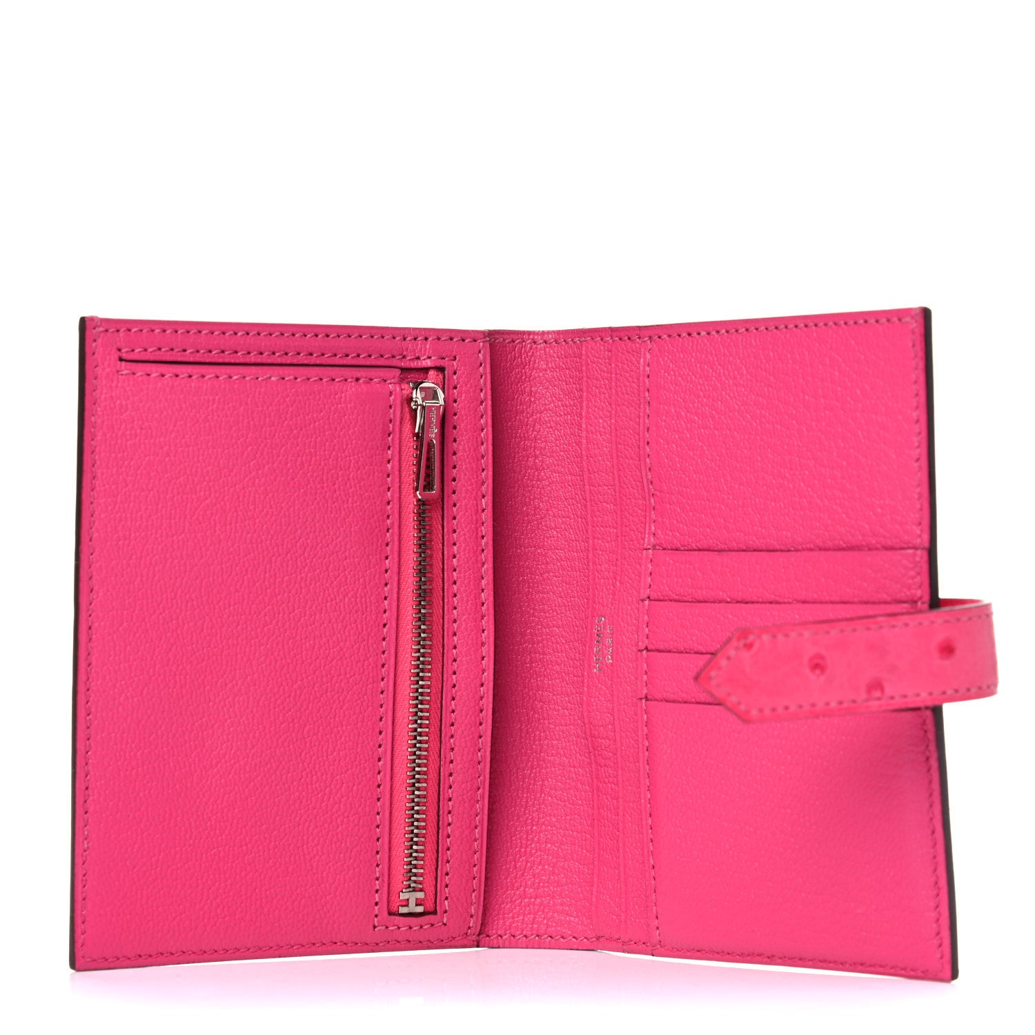 Hermes Ostrich Bearn Compact Wallet Rose Tyrien 5 of 9