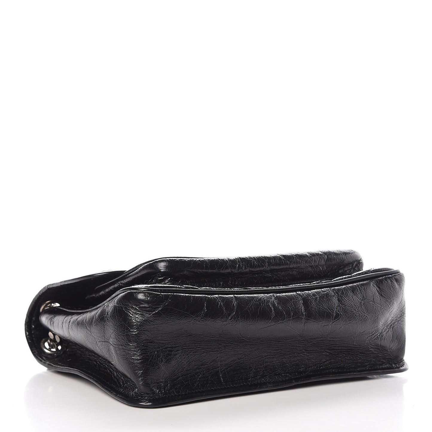Crinkled Calfskin Matelasse Monogram Medium Niki Chain Satchel Black