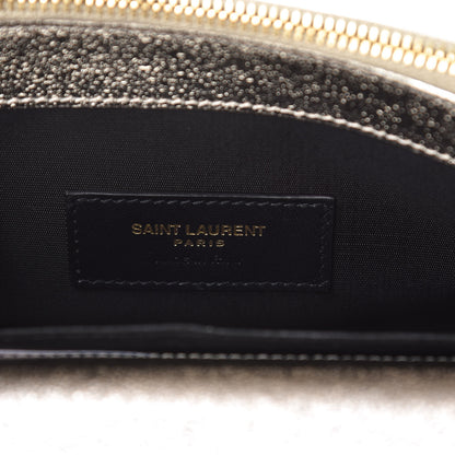Saint Laurent Metallic Crackled Calfskin Matelasse Chevron Monogram Envelope Chain Wallet Gold 6 of 8