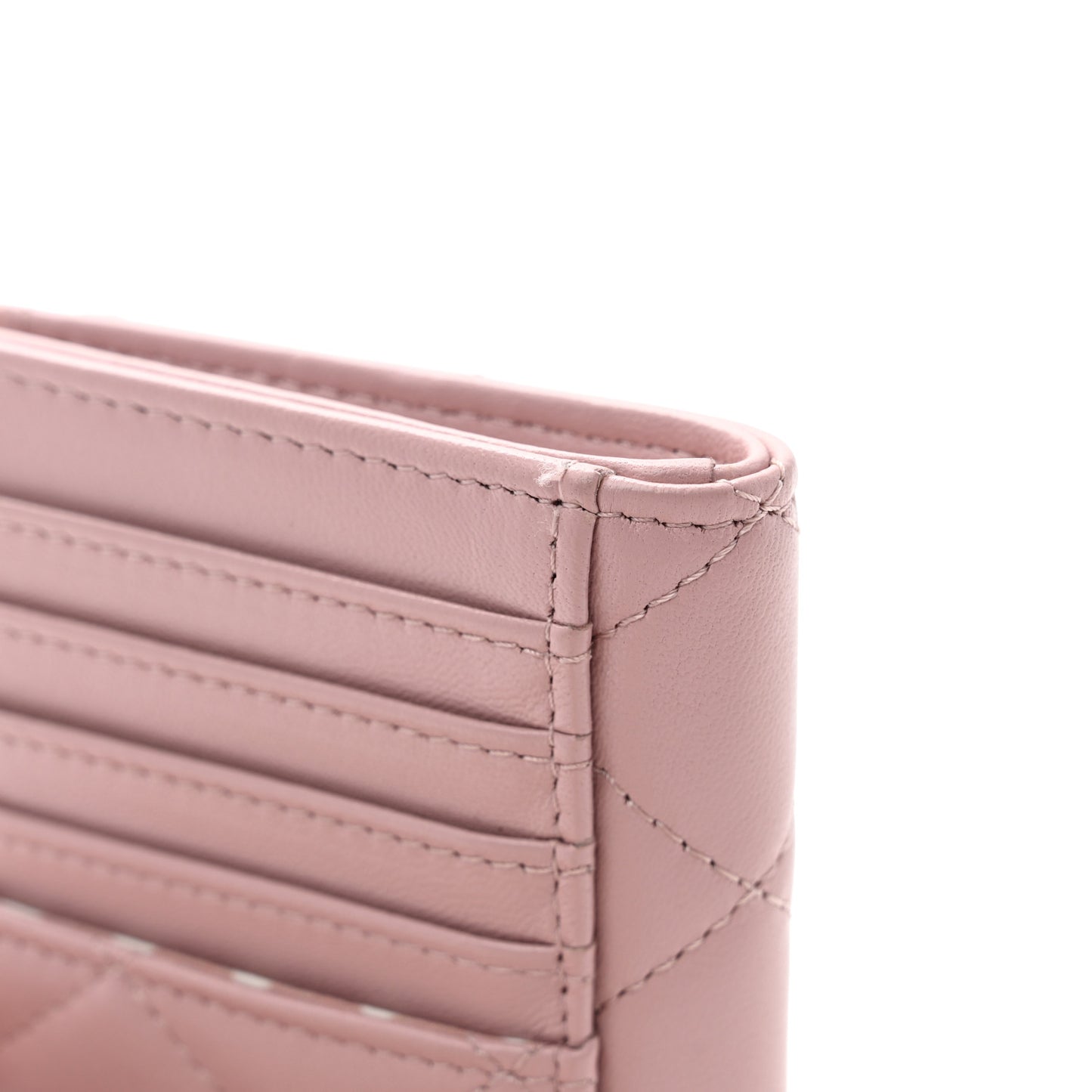 Lambskin Quilted Pearl Crystal CC Zip Around Card Holder Pink