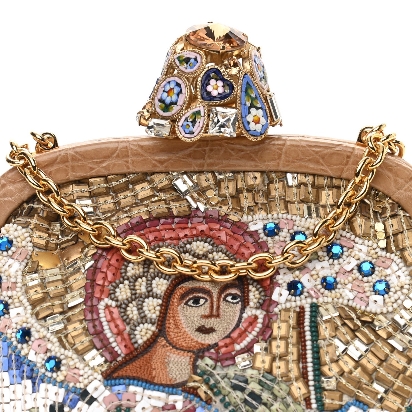Beaded Crocodile Kiss Lock Chain Crossbody