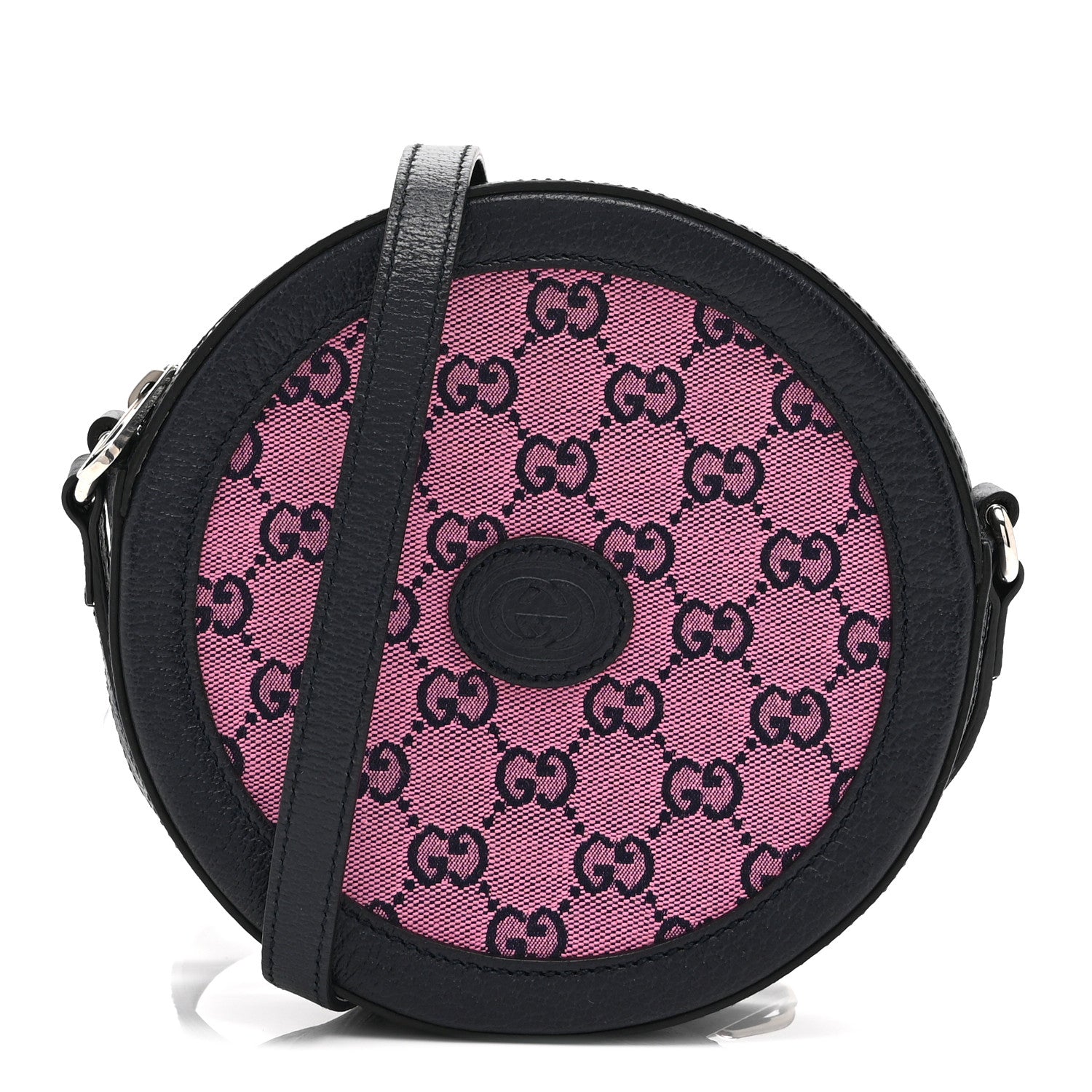 Gucci Monogram Multicolor Textured Calfskin Retro Interlocking G Round Shoulder Bag Pink Blue 1 of 11