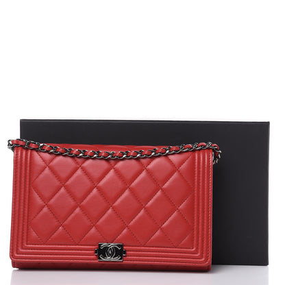 Chanel Lambskin Quilted Boy Wallet On Removable Chain WOC Red 10 of 10