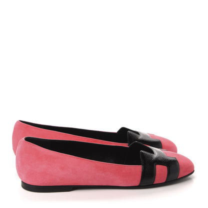 Hermes Velvet Goatskin Patent Epsom Nice Ballerina Flats 38 Fuchsia Black 4 of 8