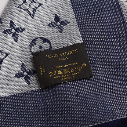 Louis Vuitton Silk Wool Monogram Denim Shawl Blue 5 of 6