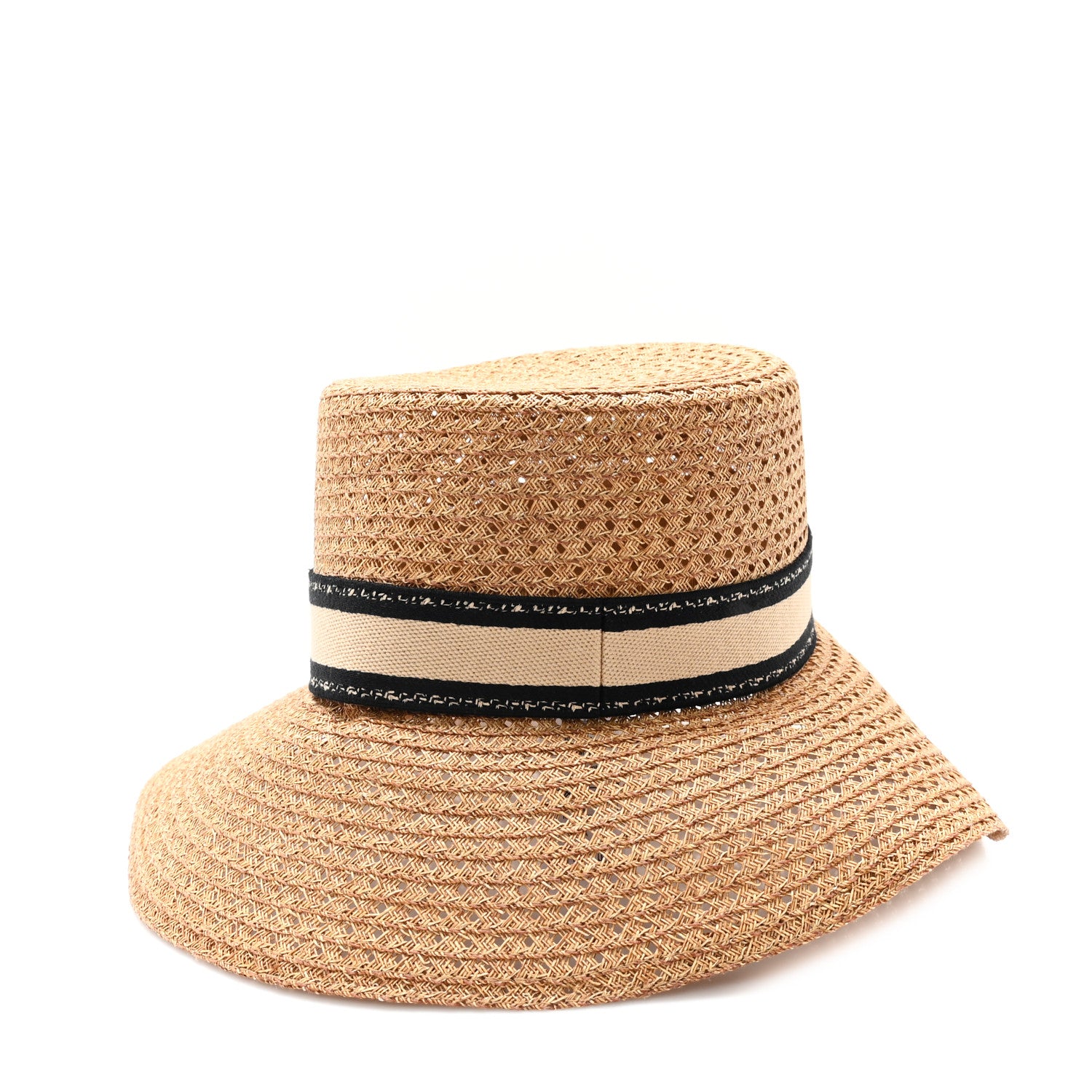 Christian Dior Straw Embroidered D-Bobby Large Brim Hat 57 Natural