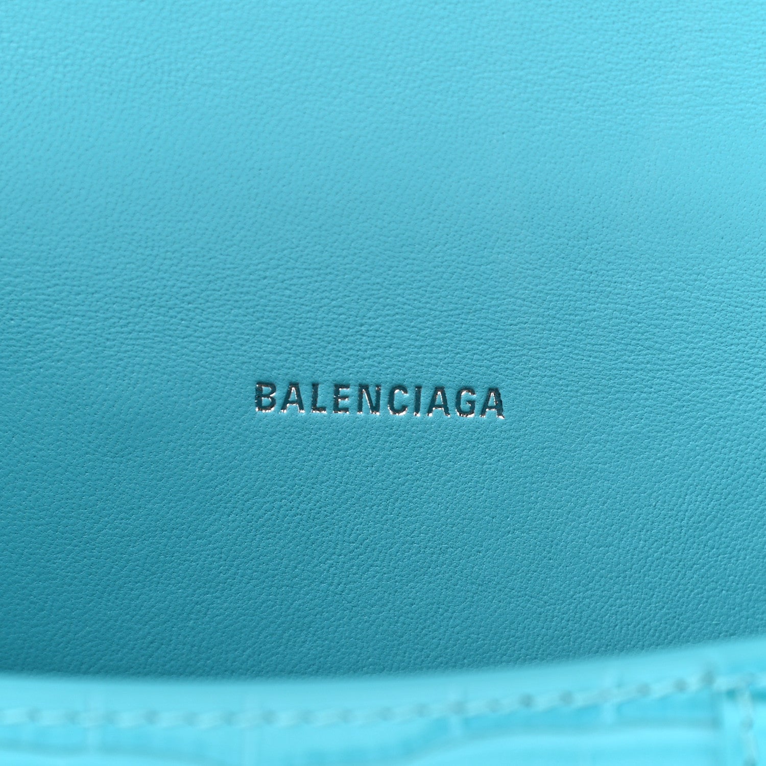 Balenciaga Shiny Calfskin Crocodile Embossed Hourglass Top Handle Bag XS Turquoise 6 of 10