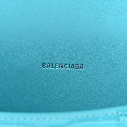 Balenciaga Shiny Calfskin Crocodile Embossed Hourglass Top Handle Bag XS Turquoise 6 of 10