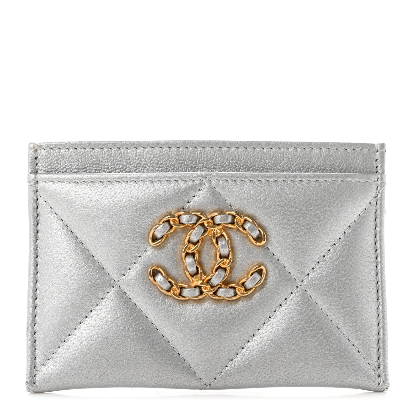Metallic Goatskin Quilted 19 Card Holder Silver