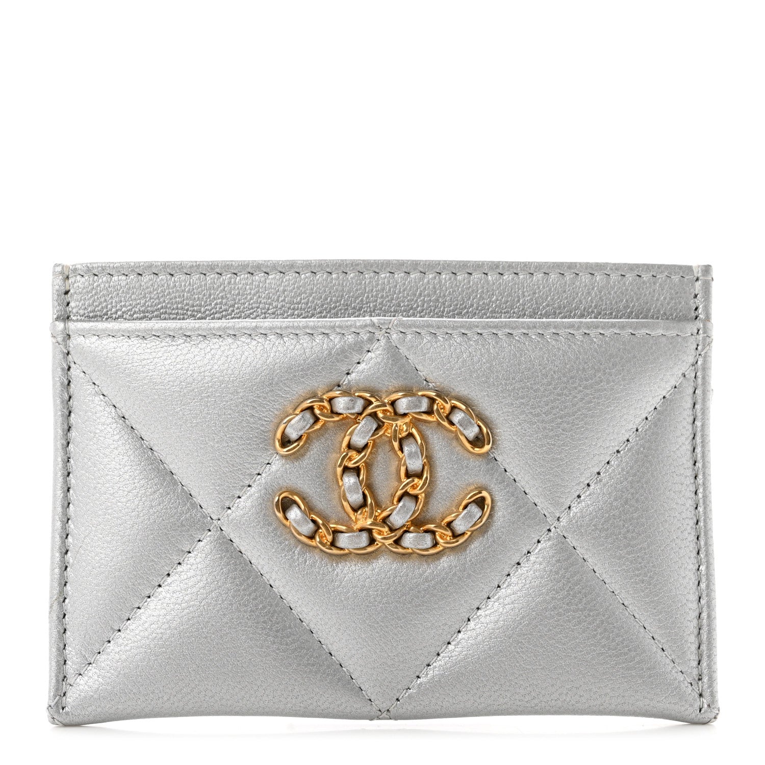 Chanel Metallic Goatskin Quilted 19 Card Holder Silver 1 of 8