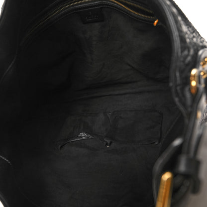 Gucci Snakeskin Medium Patti Stud Hobo Black 5 of 12