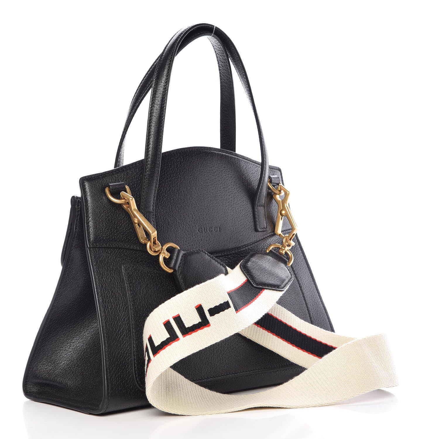 Gucci Grained Calfskin Web Crystal Butterfly Stripe Medium Totem Top Handle Bag Black 3 of 10