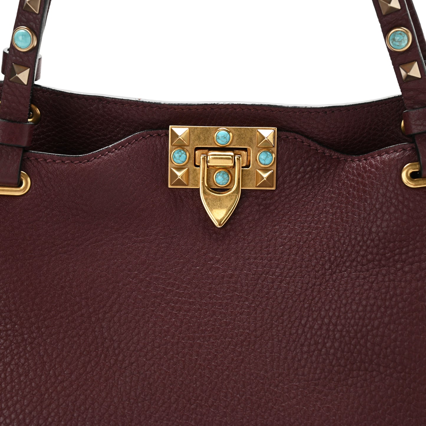 Pebbled Calfskin Turquoise Medium Rockstud Rolling Tote Rubin