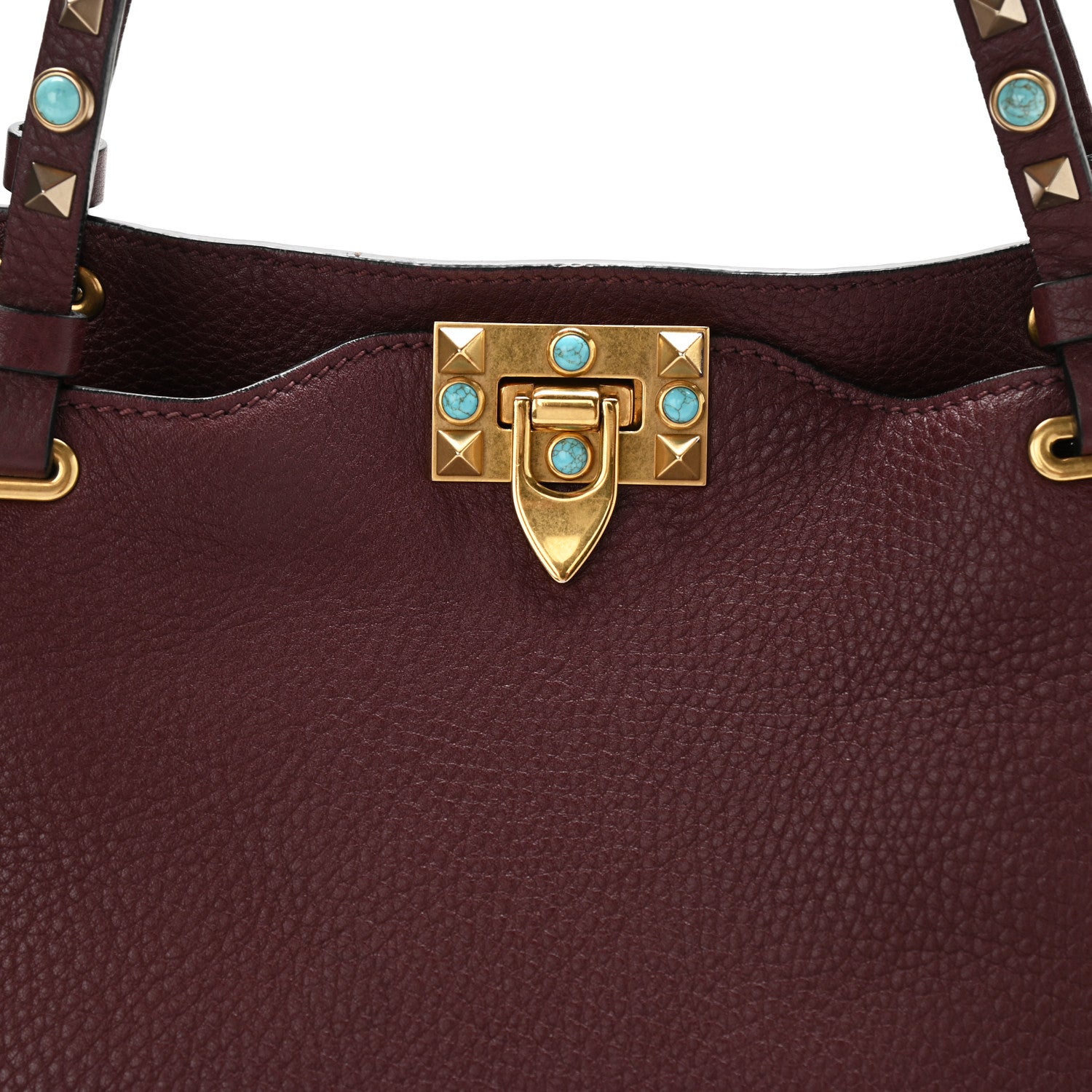 Valentino Garavani Pebbled Calfskin Turquoise Medium Rockstud Rolling Tote Rubin 8 of 10