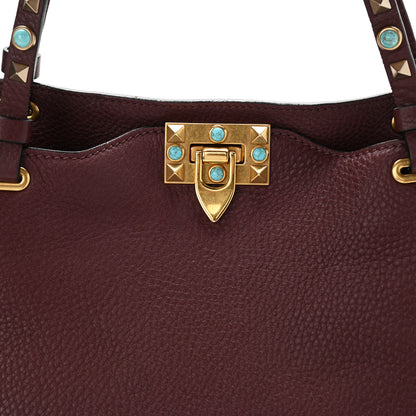 Valentino Garavani Pebbled Calfskin Turquoise Medium Rockstud Rolling Tote Rubin 8 of 10