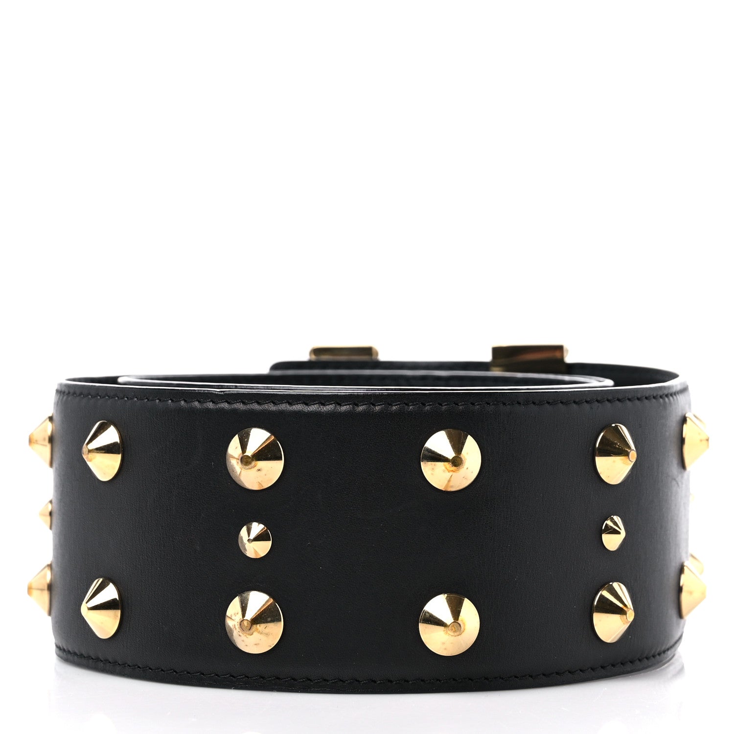 Louis Vuitton Calfskin LV Initiales Clous Belt 75 30 Black Gold 2 of 6