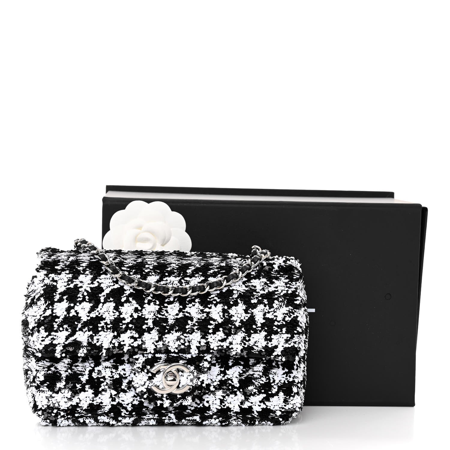 Chanel Sequin Mini Houndstooth Rectangular Flap Black White 11 of 11