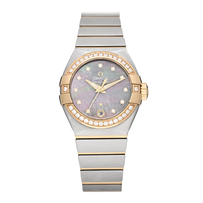 Omega Stainless Steel 18K Yellow Gold Diamond Bezel Black Mother of Pearl 27mm Constellation Co-Axial Tahiti Automatic Watch 123.25.27.20.57.007 1 of 4