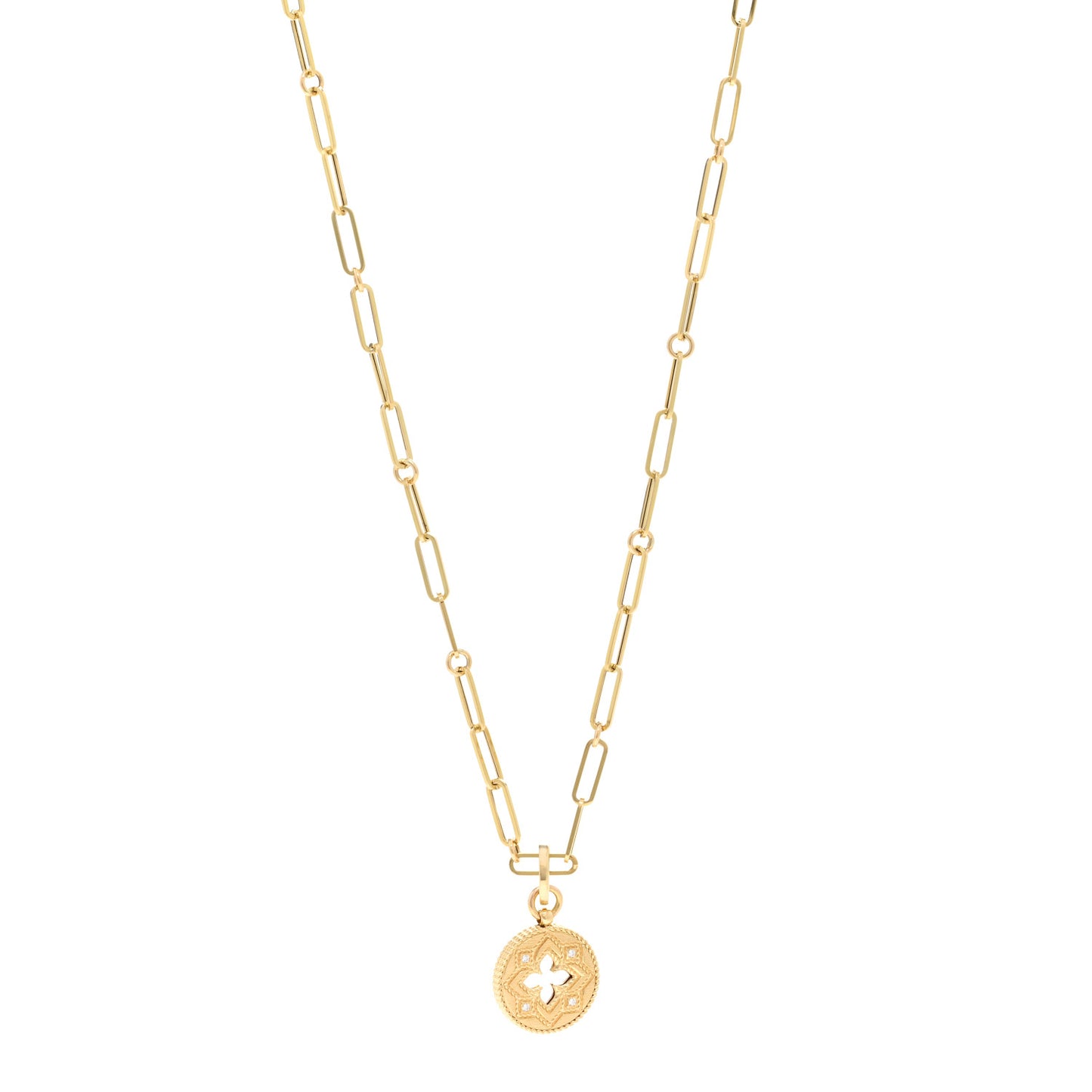 18K Yellow Gold Diamond Double O Paperclip Link Necklace