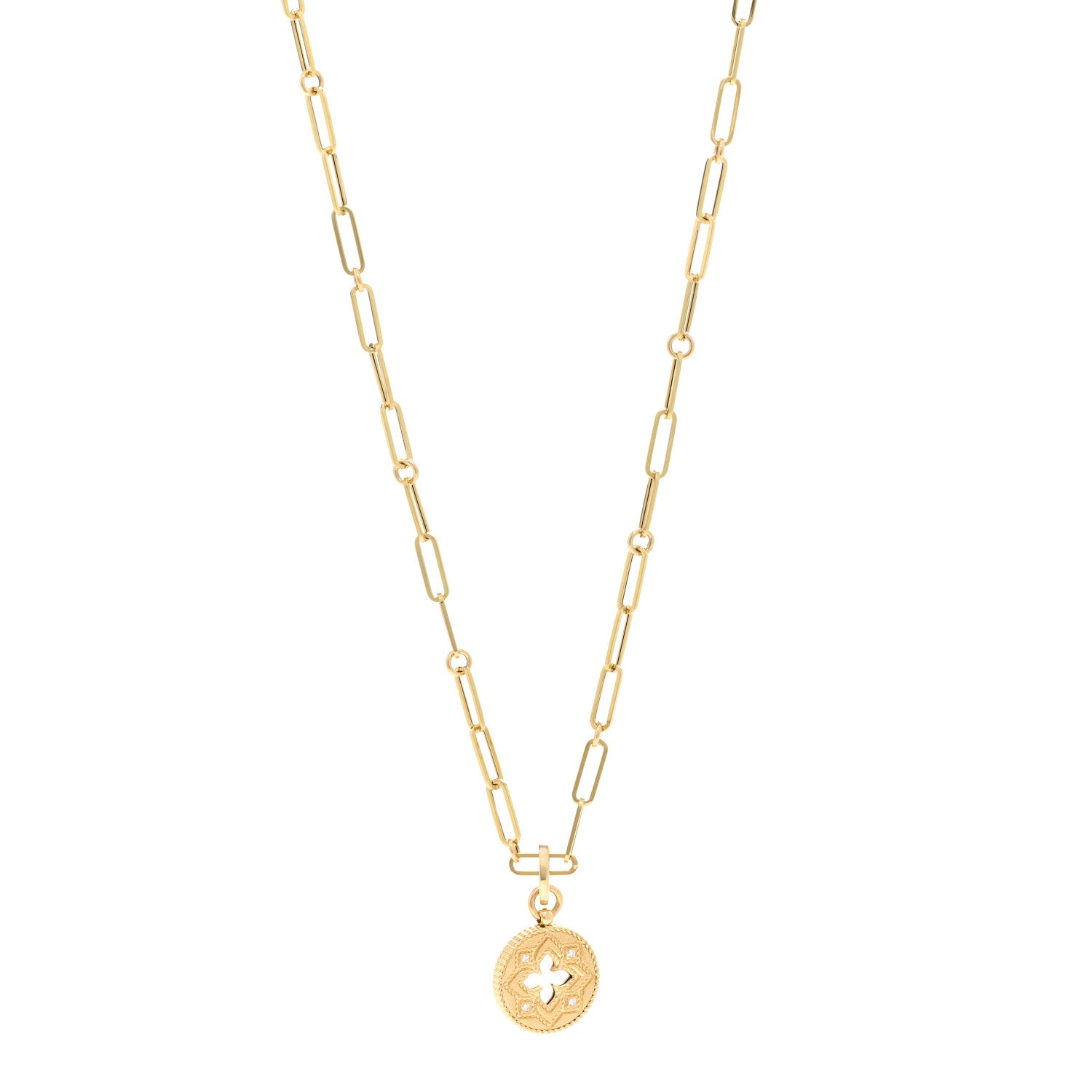 Roberto Coin 18K Yellow Gold Diamond Double O Paperclip Link Necklace 1 of 4