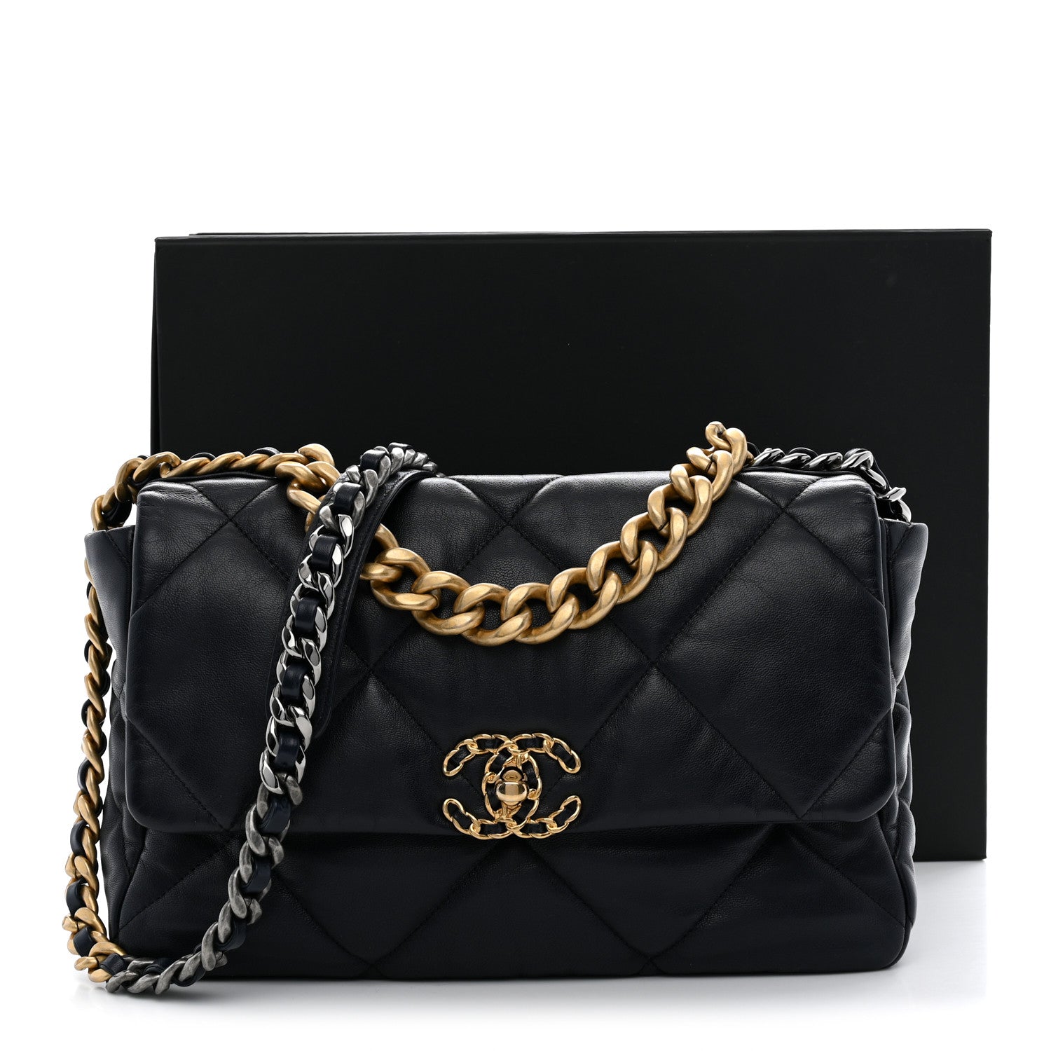 CHANEL ハンドバッグ Chanel Goatskin Quilted Large Chanel 19 Flap Navy Blue 1981153