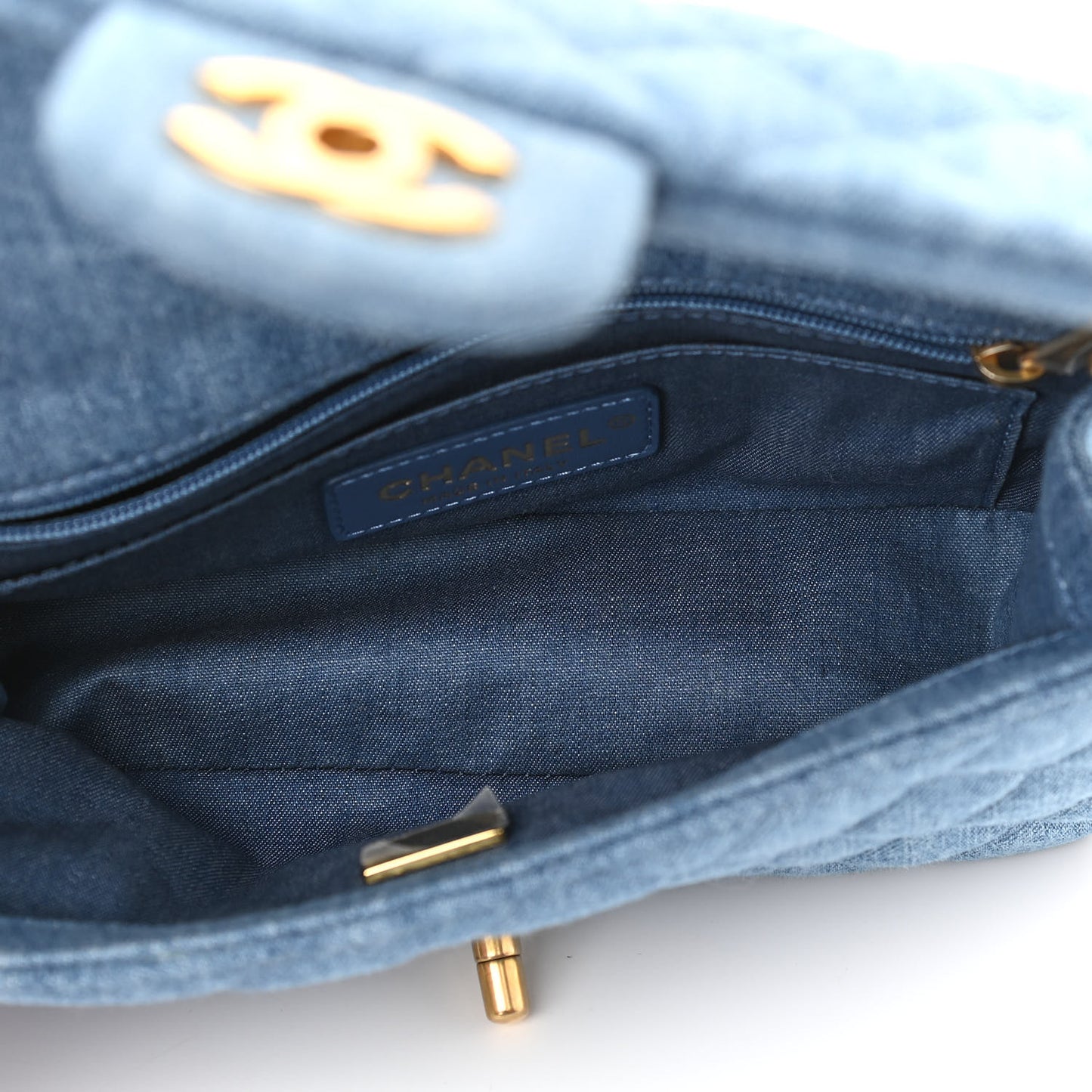 Denim Quilted Mini Pearl Crush Rectangular Flap Blue