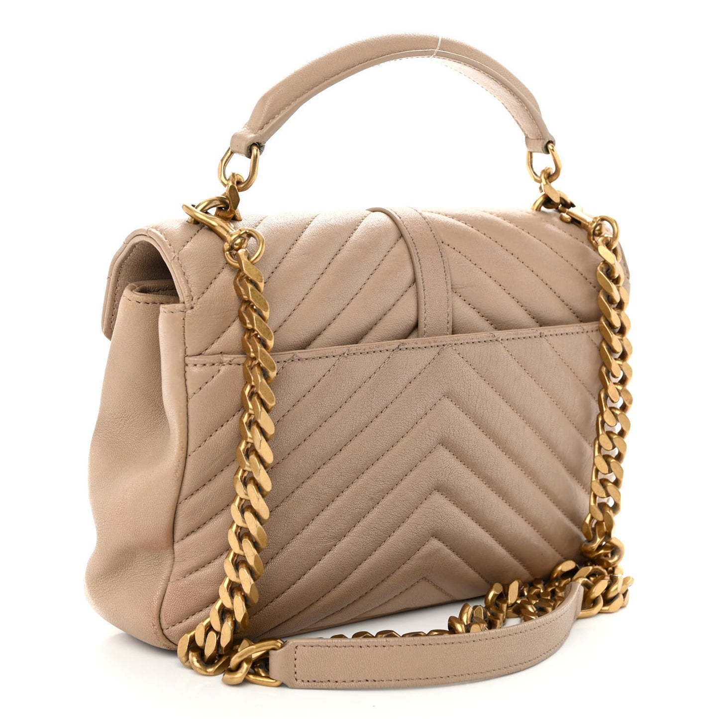 Sheepskin Matelasse Chevron Monogram Medium College Bag Dark Beige
