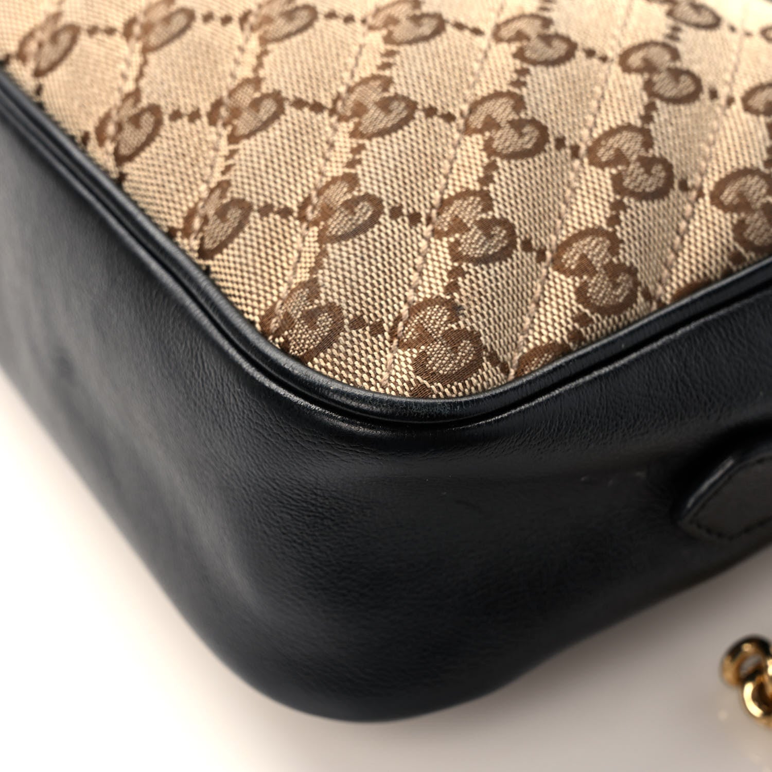 Gucci Monogram Matelasse Diagonal Small GG Marmont Chain Shoulder Bag Beige Black 11 of 12
