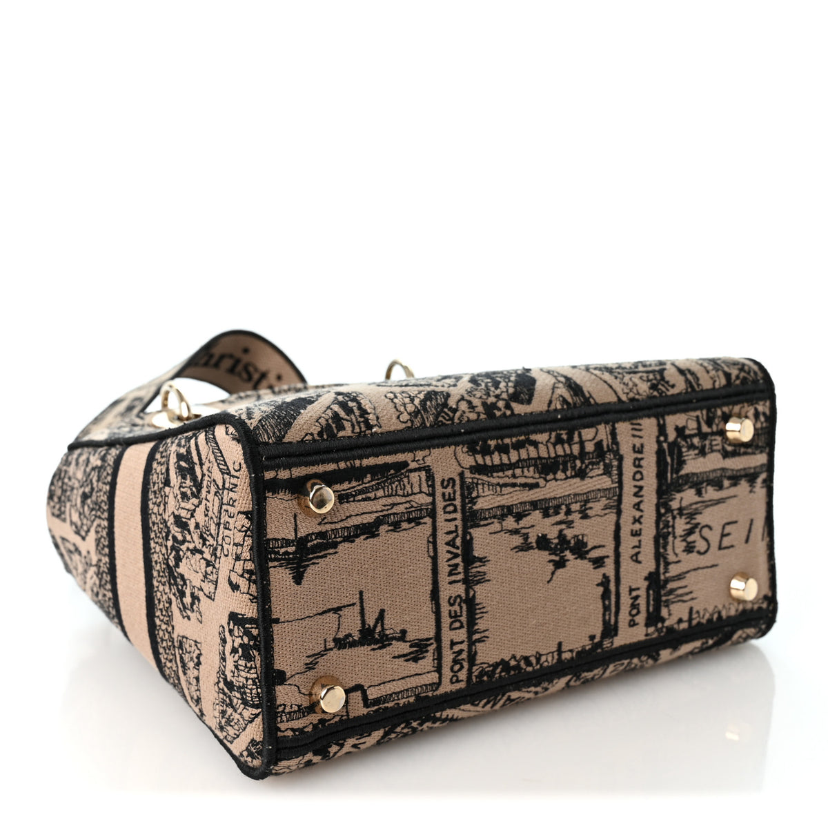 Canvas Embroidered Medium Plan de Paris Lady D-Lite Beige Black