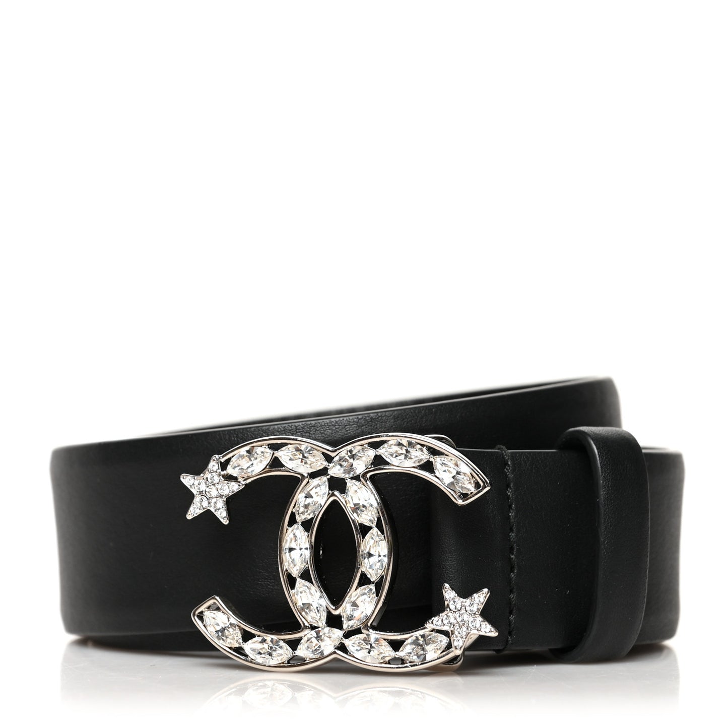 Calfskin Crystal CC Starfall Belt 70 28 Black