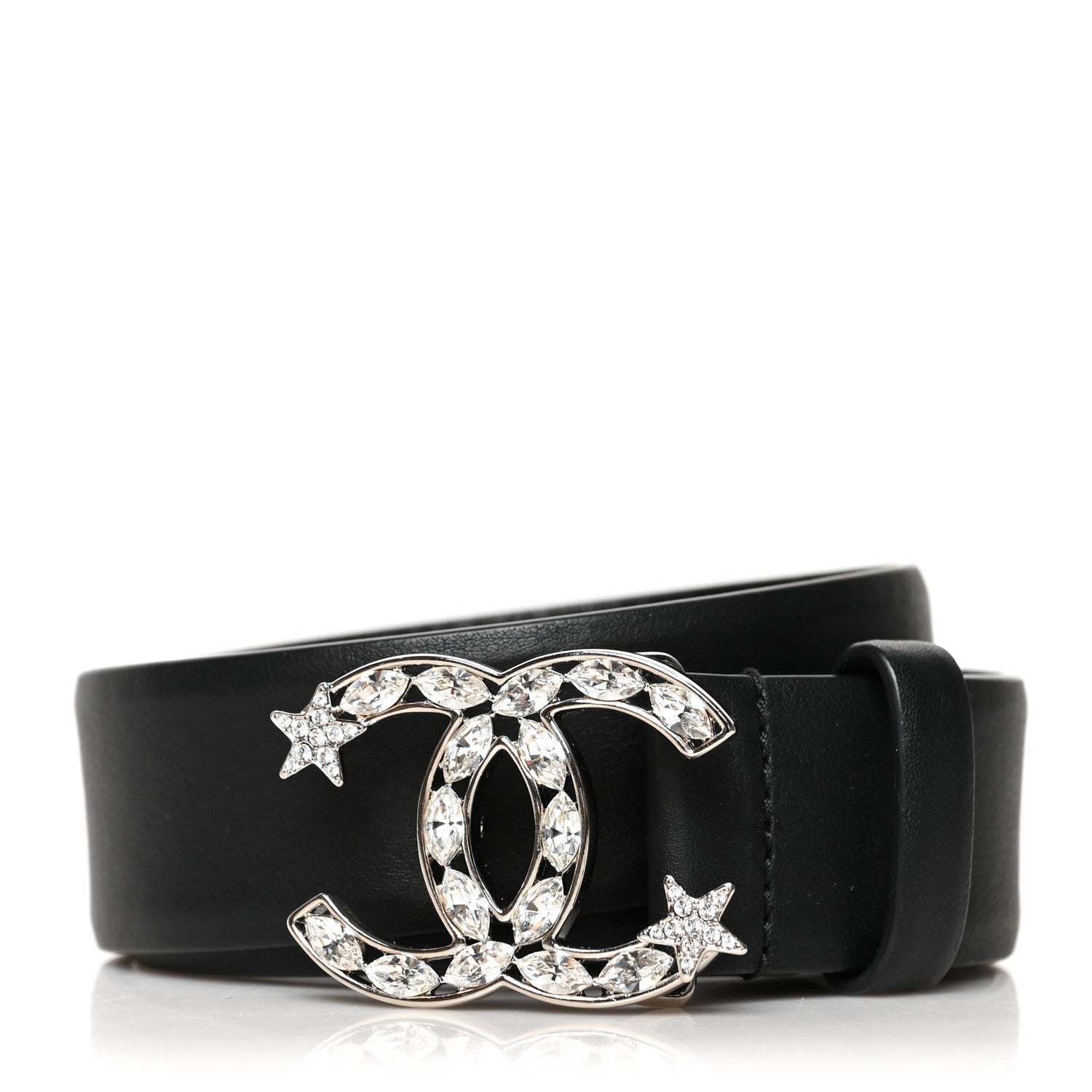 Chanel Calfskin Crystal CC Starfall Belt 70 28 Black 1 of 7