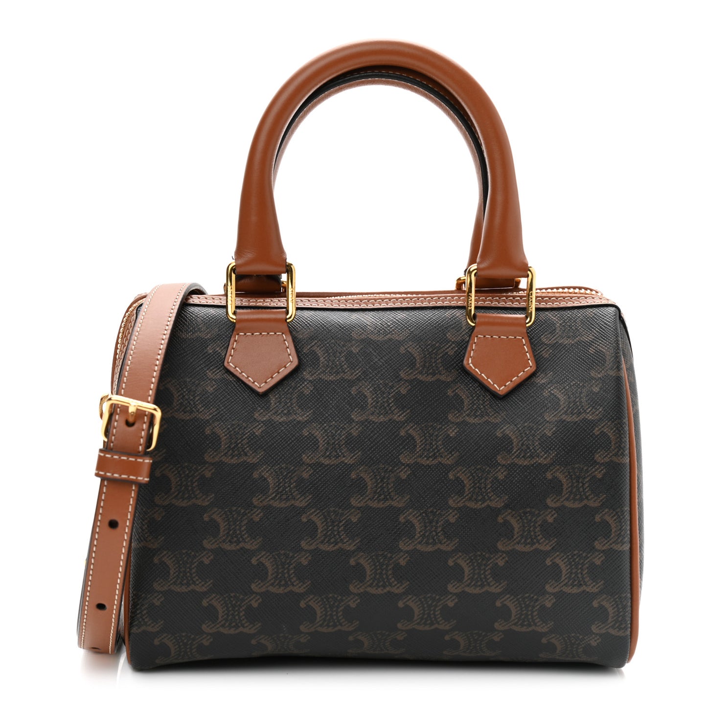 Triomphe Canvas Calfskin Small Boston Bag Tan