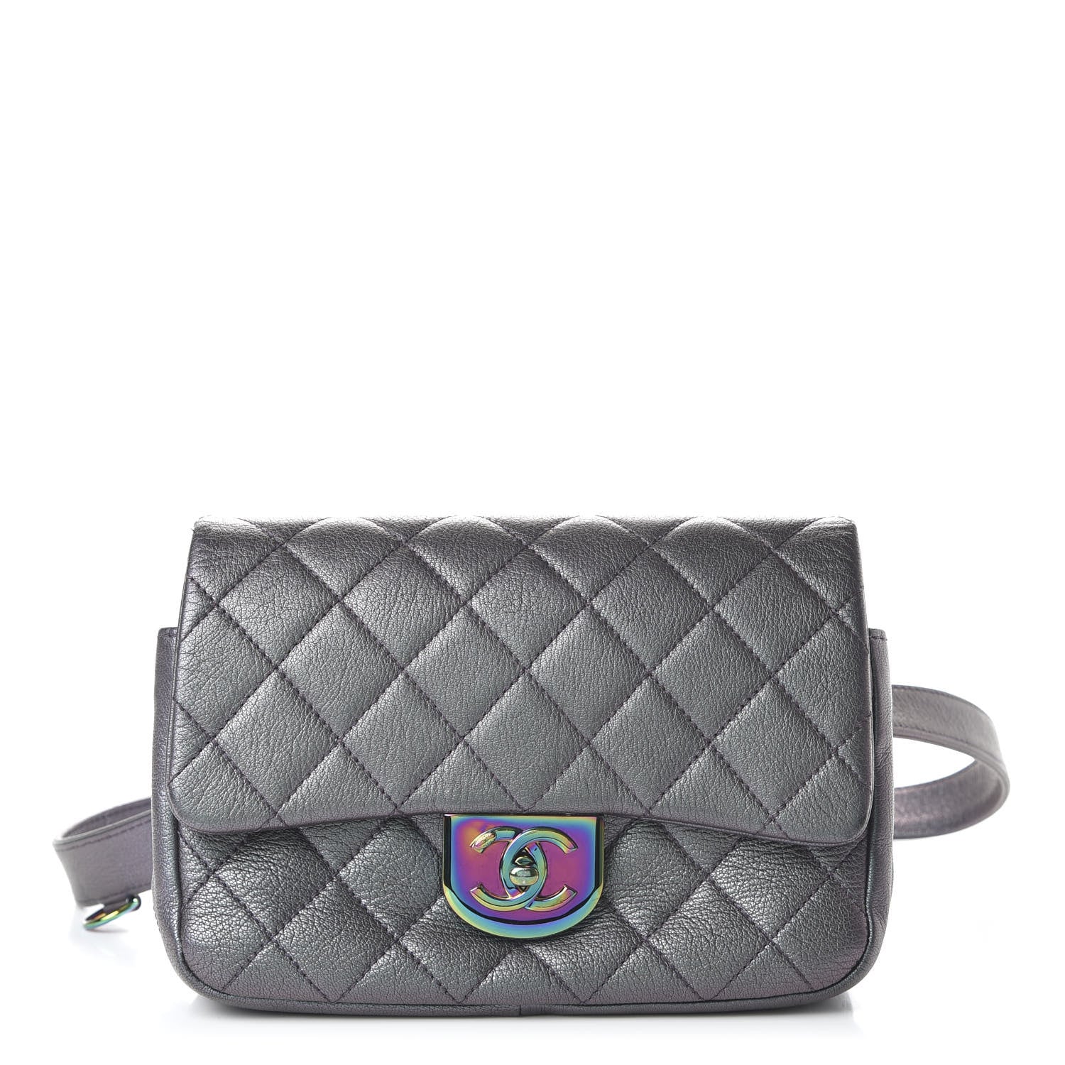 Chanel Iridescent Goatskin Quilted Small Double Carry Waist Chain Flap Purple 1 of 10