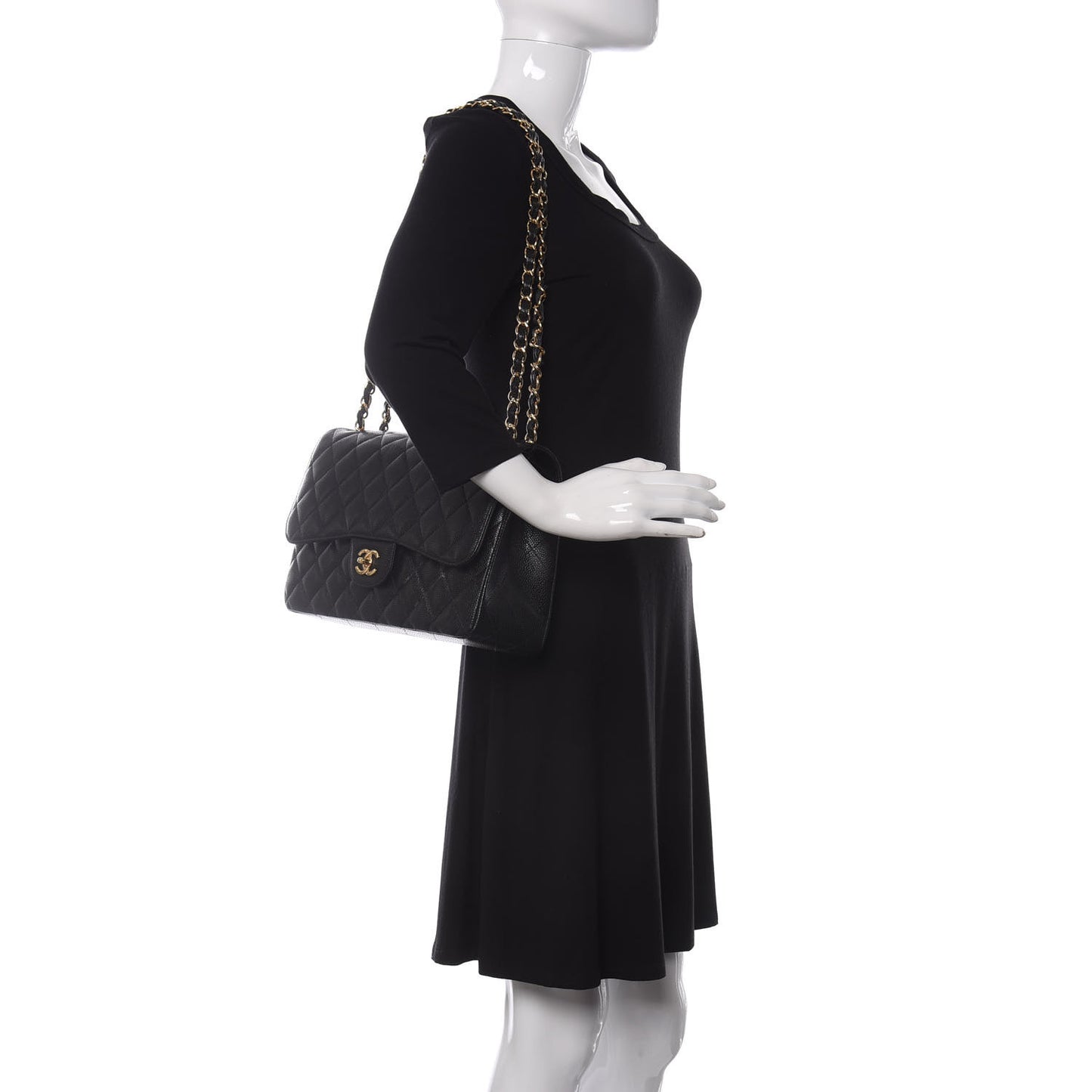 Caviar Quilted Jumbo Double Flap Black