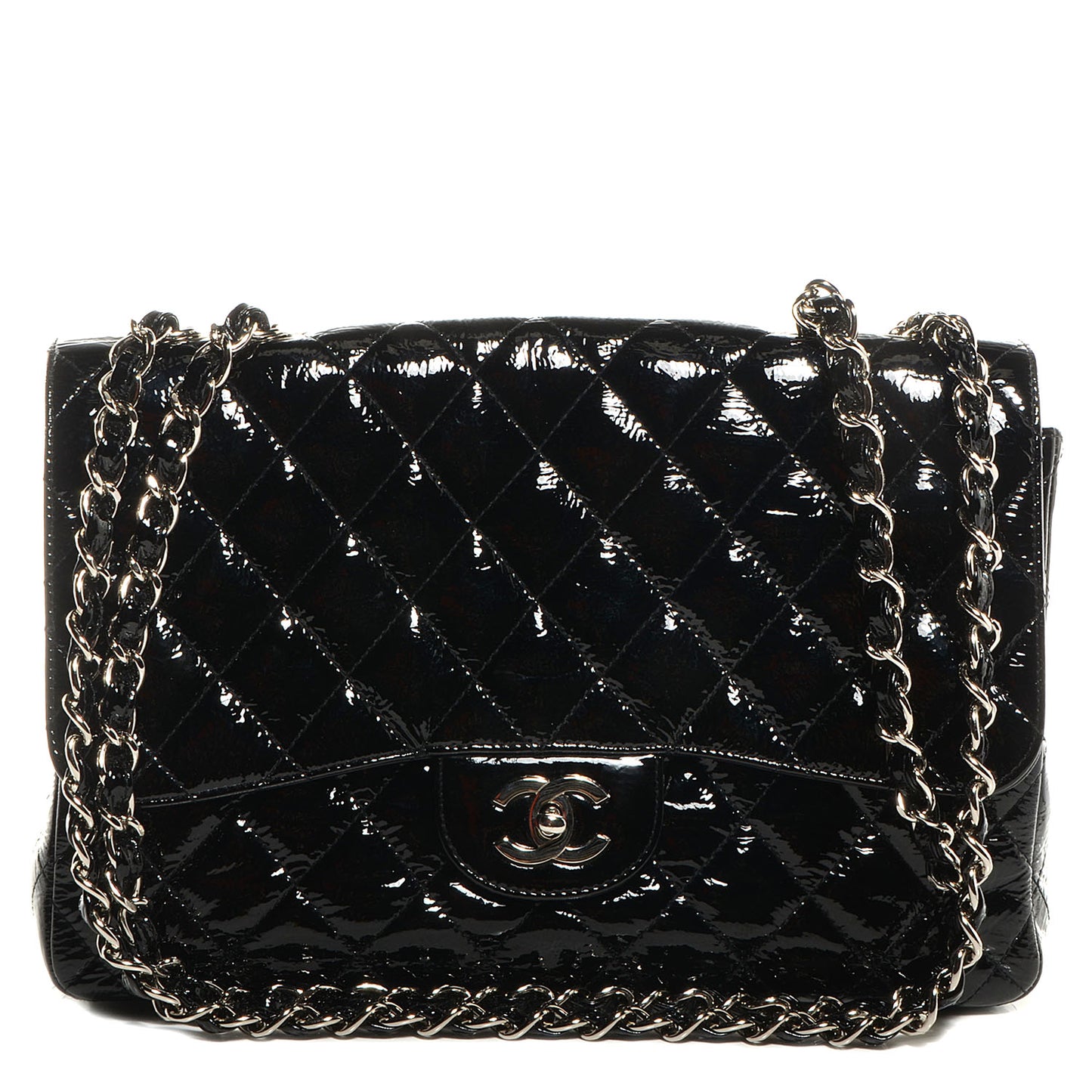Distressed Patent Jumbo Single Flap Black
