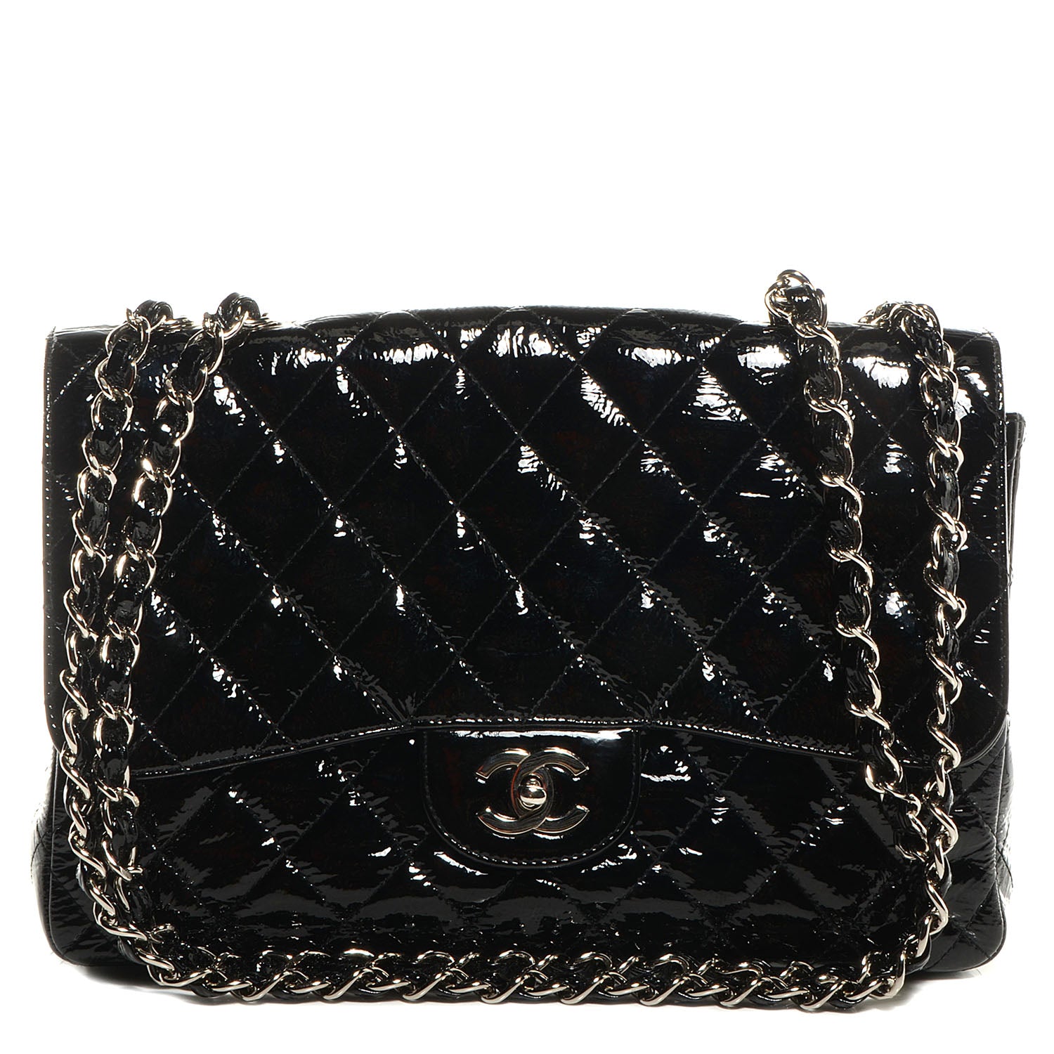 Chanel Distressed Patent Jumbo Single Flap Black 1 of 8