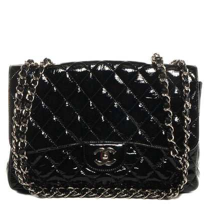 Chanel Distressed Patent Jumbo Single Flap Black 1 of 8