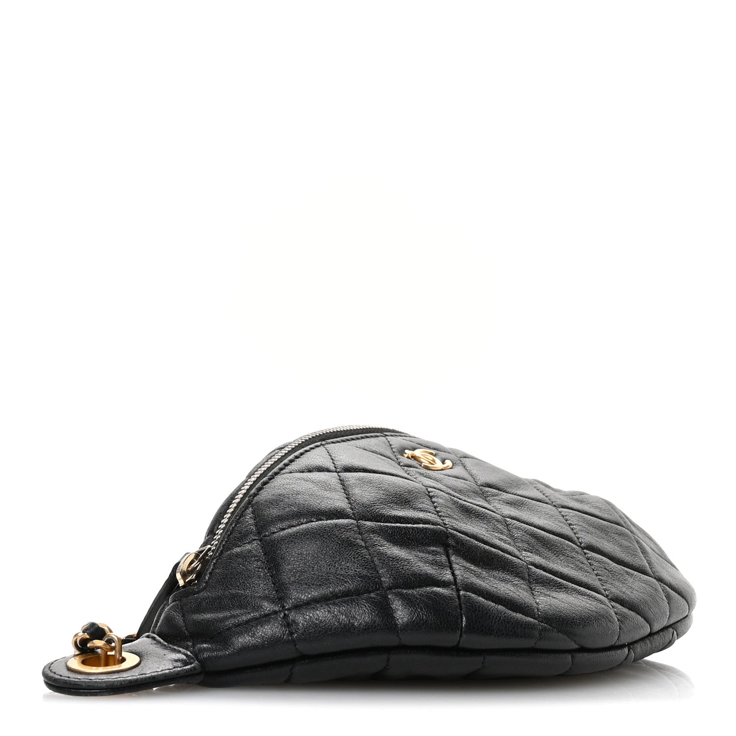 Chanel Shiny Lambskin Quilted Pearl Crush Belt Bag Black 4 of 10