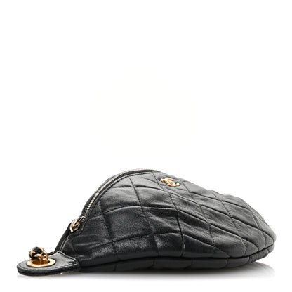 Chanel Shiny Lambskin Quilted Pearl Crush Belt Bag Black 4 of 10