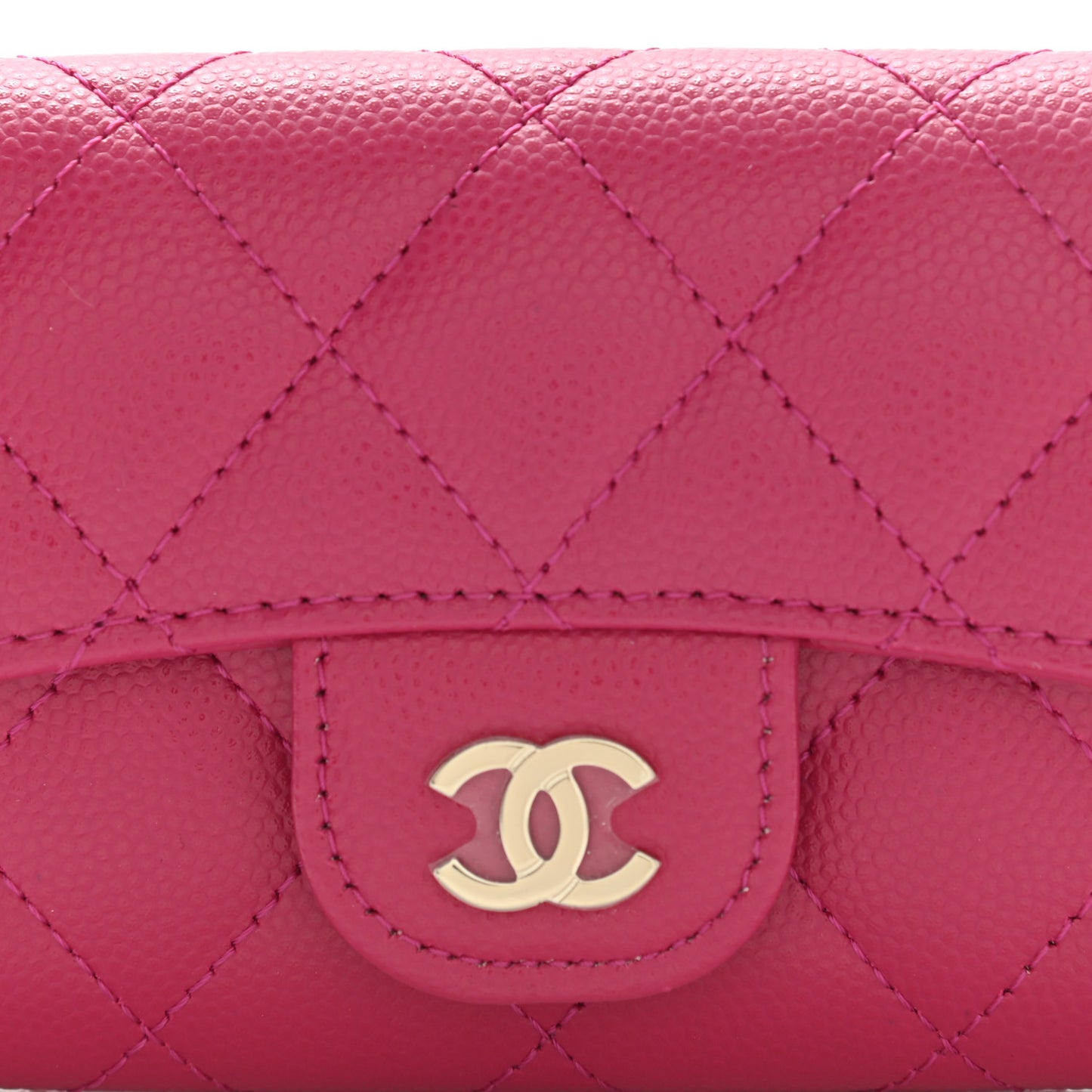 Caviar Quilted Flap Card Holder Wallet Fuchsia
