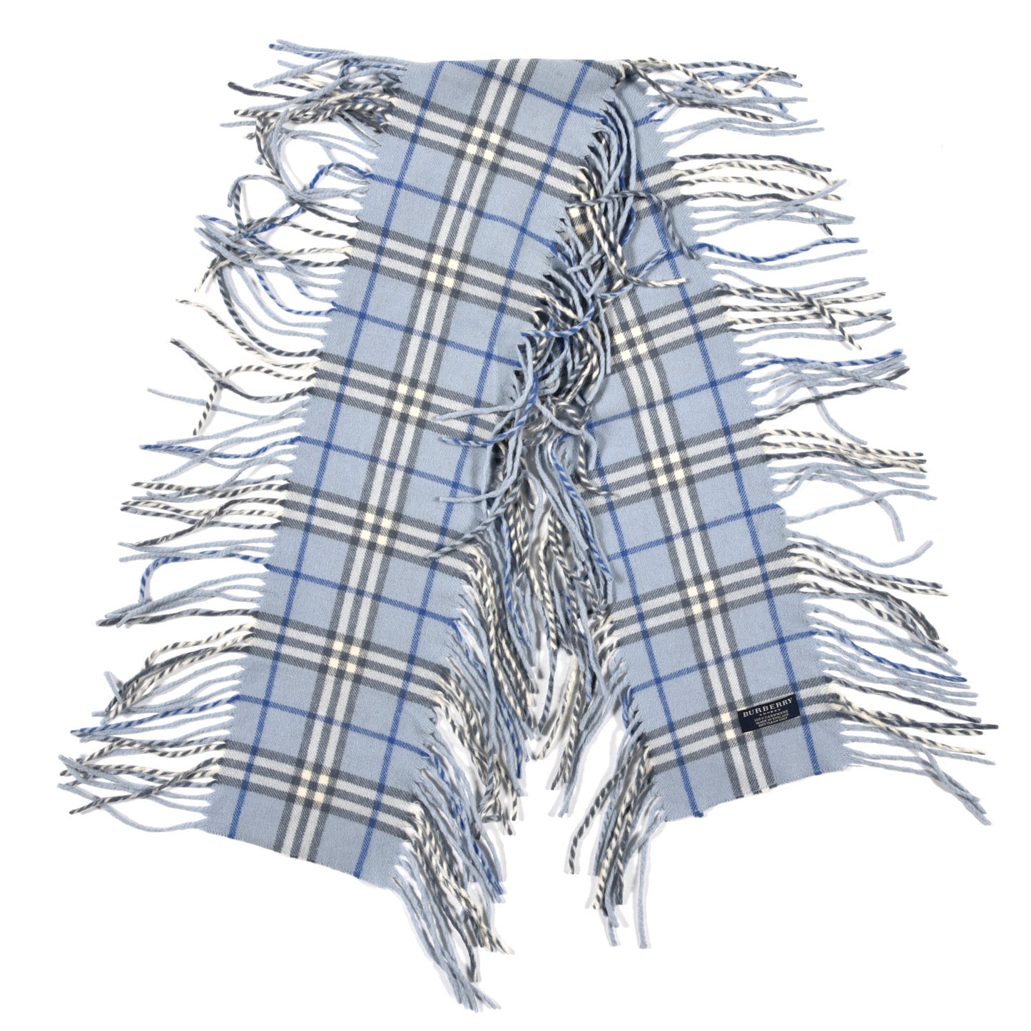 Cashmere Check Happy Fringe Scarf Light Blue